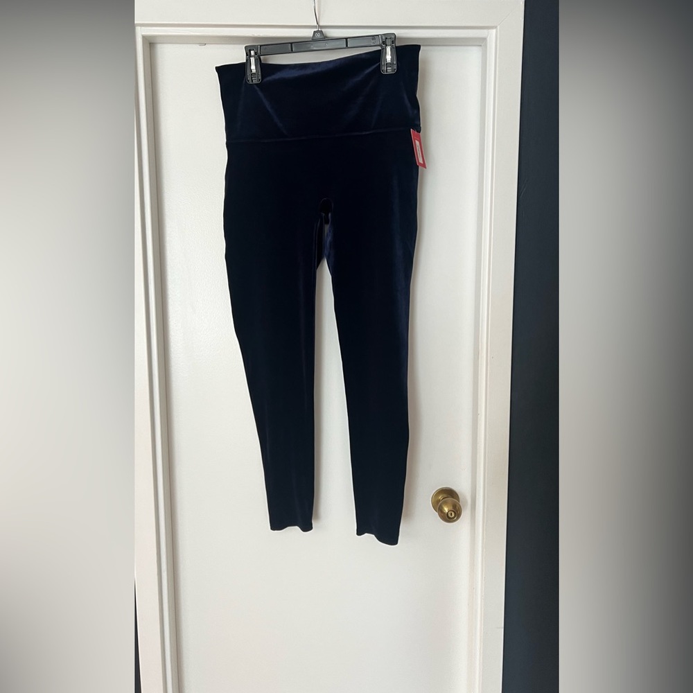 SPANX Velvet Leggings Womens Size L Navy Blue Stretch Soft High Rise NEW NWT!